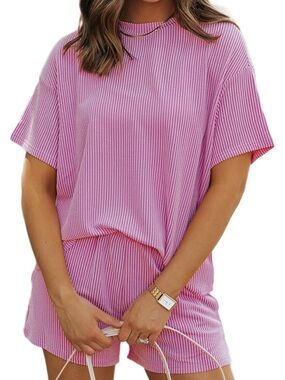 Summer Matching Set | Bright Pink | Women's Ribbed Set | Size M